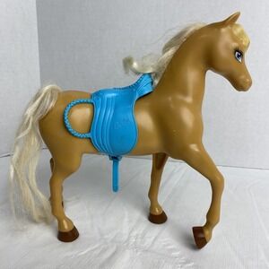 Barbie pink passport tan horse with blue saddle Blonde Hair Full Size